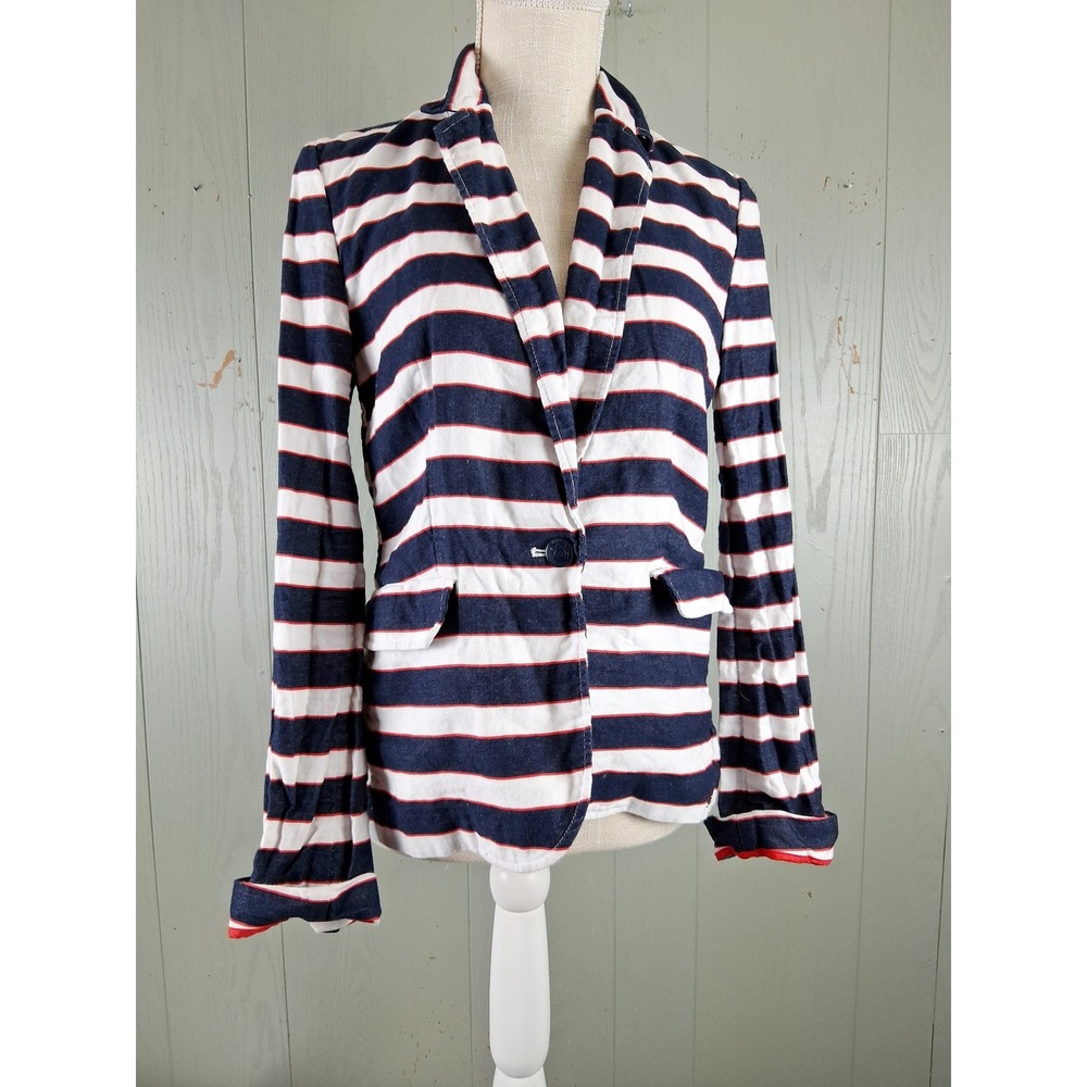 Tommy Hilfiger Blazer Womens 8 Navy White Red Striped Nautical‎ Button Jacket